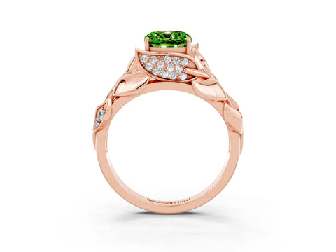 Rose gold Cushion Cut Solitaire Leaf-Inspired Engagement Ring with Prong Setting_3