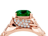 Rose gold Cushion Cut Solitaire Leaf-Inspired Engagement Ring with Prong Setting_4