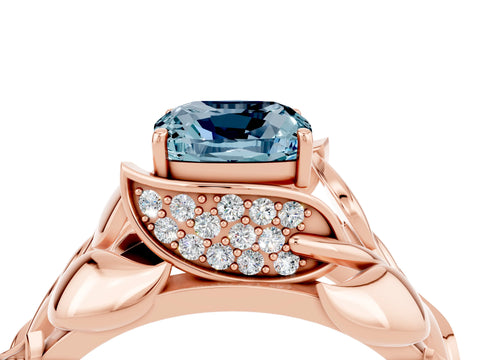 Rose gold Cushion Cut Solitaire Leaf-Inspired Engagement Ring with Prong Setting_4