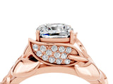 Rose gold Cushion Cut Solitaire Leaf-Inspired Engagement Ring with Prong Setting_4