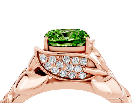 Rose gold Cushion Cut Solitaire Leaf-Inspired Engagement Ring with Prong Setting_4