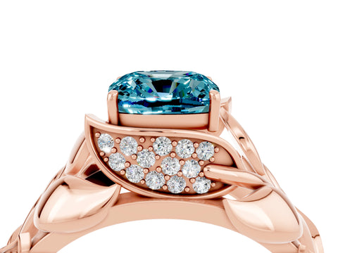Rose gold Cushion Cut Solitaire Leaf-Inspired Engagement Ring with Prong Setting_4