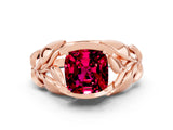 Rose gold Cushion Cut Solitaire Leaf-Inspired Engagement Ring with Prong Setting