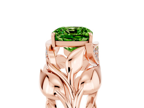 Rose gold Cushion Cut Solitaire Leaf-Inspired Engagement Ring with Prong Setting_5