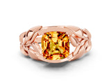 Rose gold Cushion Cut Solitaire Leaf-Inspired Engagement Ring with Prong Setting