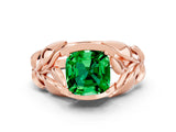 Rose gold Cushion Cut Solitaire Leaf-Inspired Engagement Ring with Prong Setting