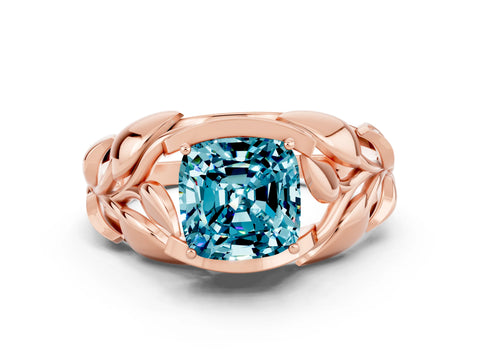 Rose gold Cushion Cut Solitaire Leaf-Inspired Engagement Ring with Prong Setting