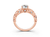 Rose gold Cushion Cut Solitaire Moissanite Leaf-Inspired Vine Band Ring with Prong Setting_3