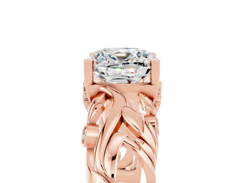 Rose gold Cushion Cut Solitaire Moissanite Leaf-Inspired Vine Band Ring with Prong Setting_5