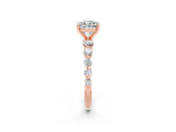 Rose gold Cushion Cut Solitaire Moissanite Ring with Pave Band and Four-Prong Setting_2