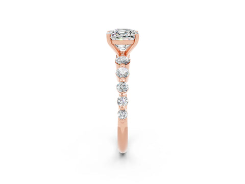 Rose gold Cushion Cut Solitaire Moissanite Ring with Pave Band and Four-Prong Setting_2