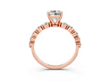 Rose gold Cushion Cut Solitaire Moissanite Ring with Pave Band and Four-Prong Setting_3