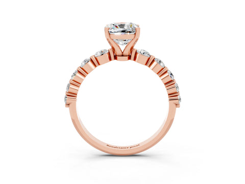 Rose gold Cushion Cut Solitaire Moissanite Ring with Pave Band and Four-Prong Setting_3