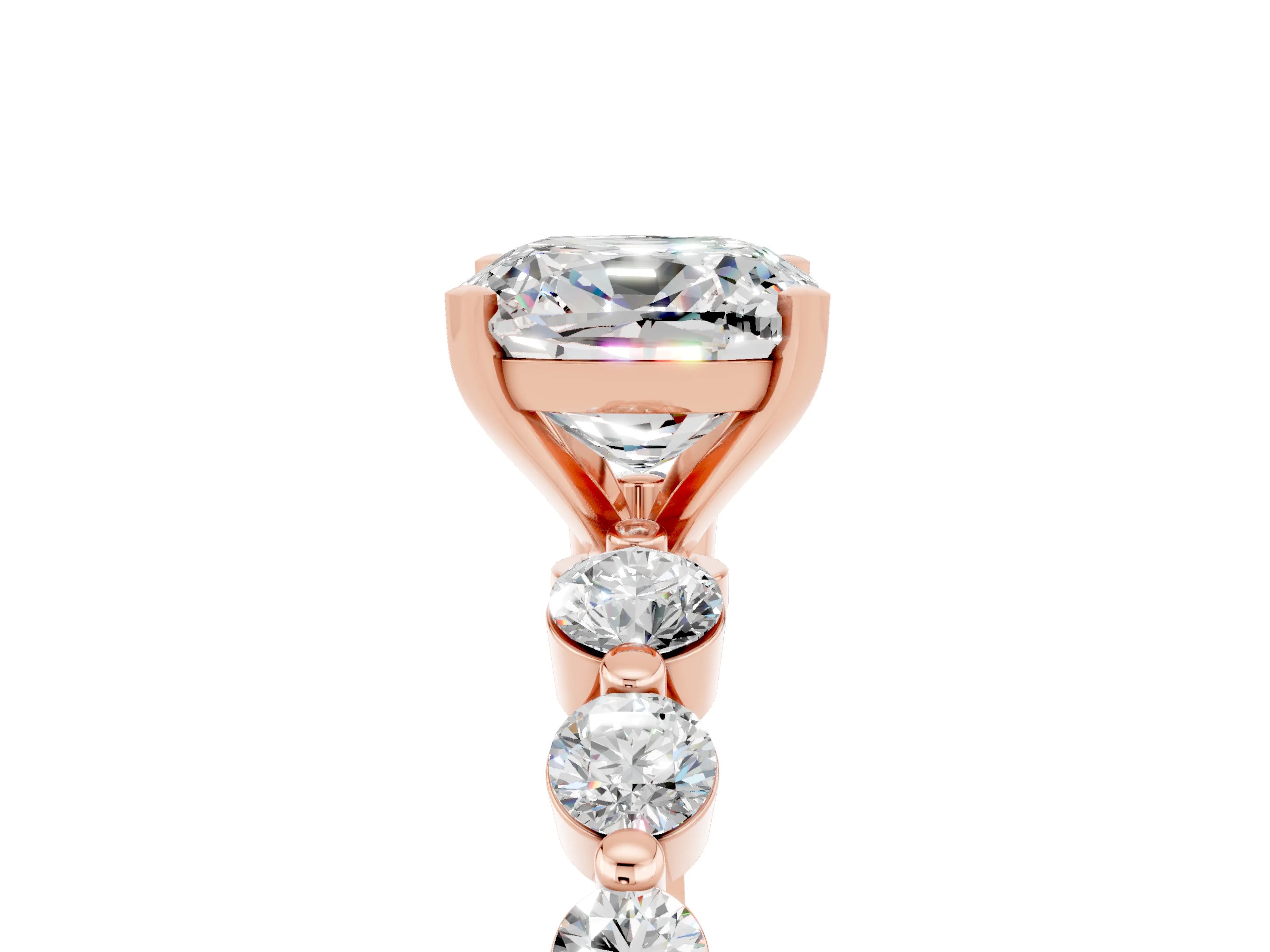 Rose gold Cushion Cut Solitaire Moissanite Ring with Pave Band and Four-Prong Setting_5