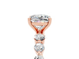 Rose gold Cushion Cut Solitaire Moissanite Ring with Pave Band and Four-Prong Setting_5
