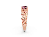 Rose gold Cushion Cut Solitaire Morganite Leaf-Inspired Vine Band Ring with Prong Setting_2