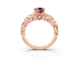 Rose gold Cushion Cut Solitaire Morganite Leaf-Inspired Vine Band Ring with Prong Setting_3