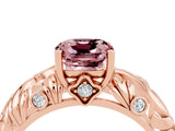 Rose gold Cushion Cut Solitaire Morganite Leaf-Inspired Vine Band Ring with Prong Setting_4