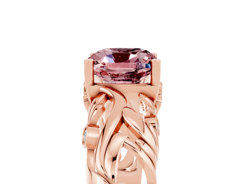 Rose gold Cushion Cut Solitaire Morganite Leaf-Inspired Vine Band Ring with Prong Setting_5