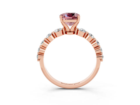 Rose gold Cushion Cut Solitaire Morganite Ring with Pave Band and Four-Prong Setting_3