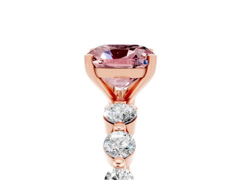 Rose gold Cushion Cut Solitaire Morganite Ring with Pave Band and Four-Prong Setting_5