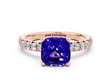 Rose gold Cushion Cut Solitaire Pave Diamond Engagement Ring with Four-Prong Setting_12