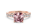 Rose gold Cushion Cut Solitaire Pave Diamond Engagement Ring with Four-Prong Setting_12