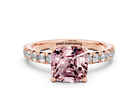 Rose gold Cushion Cut Solitaire Pave Diamond Engagement Ring with Four-Prong Setting_12