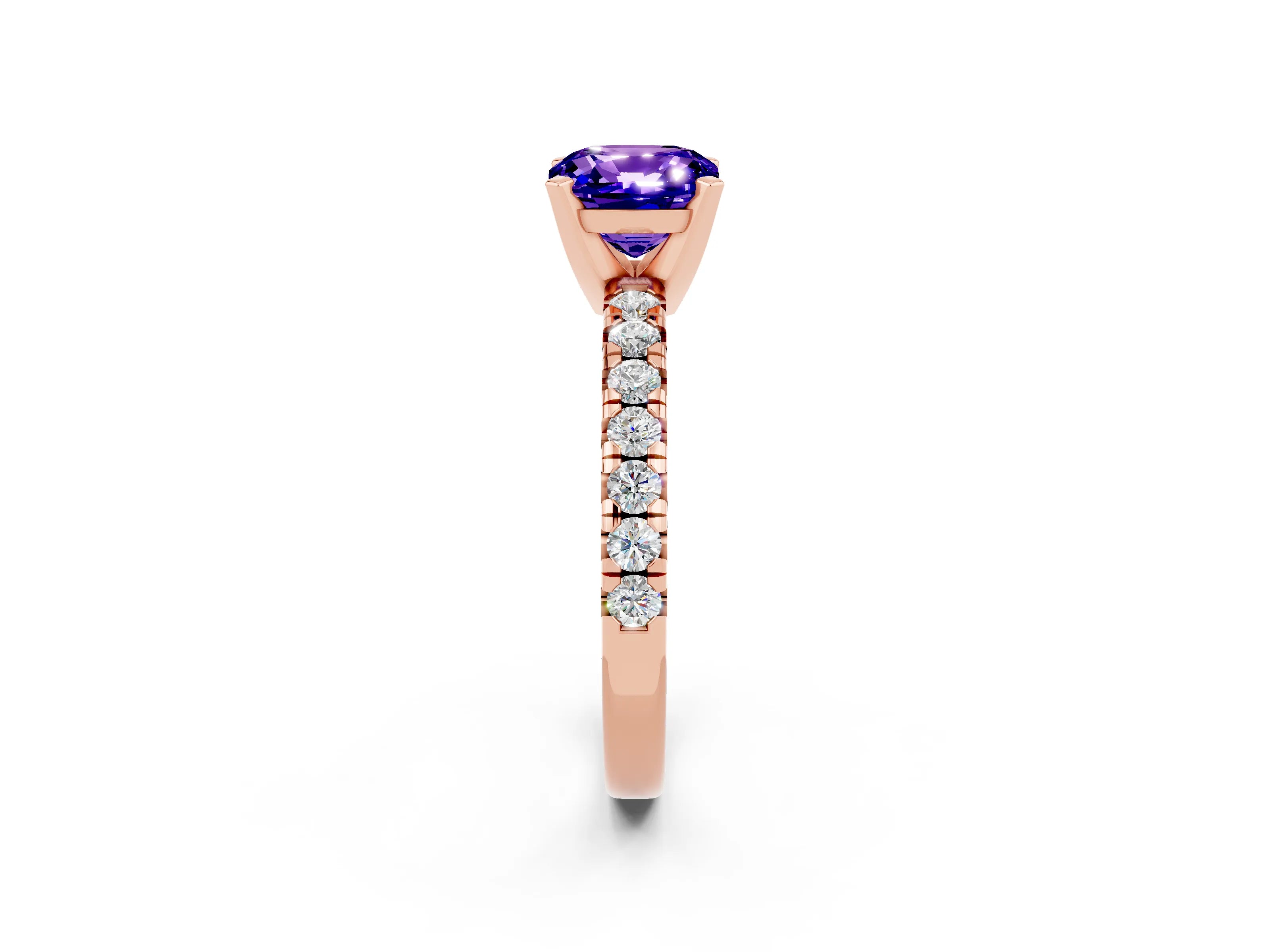 Rose gold Cushion Cut Solitaire Pave Diamond Engagement Ring with Four-Prong Setting_14