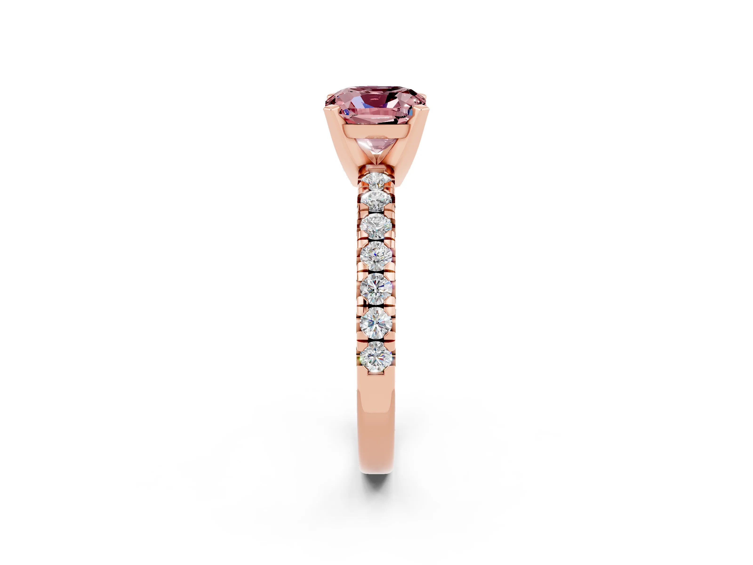 Rose gold Cushion Cut Solitaire Pave Diamond Engagement Ring with Four-Prong Setting_14