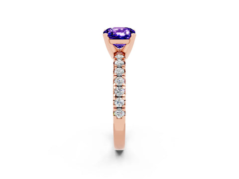 Rose gold Cushion Cut Solitaire Pave Diamond Engagement Ring with Four-Prong Setting_14