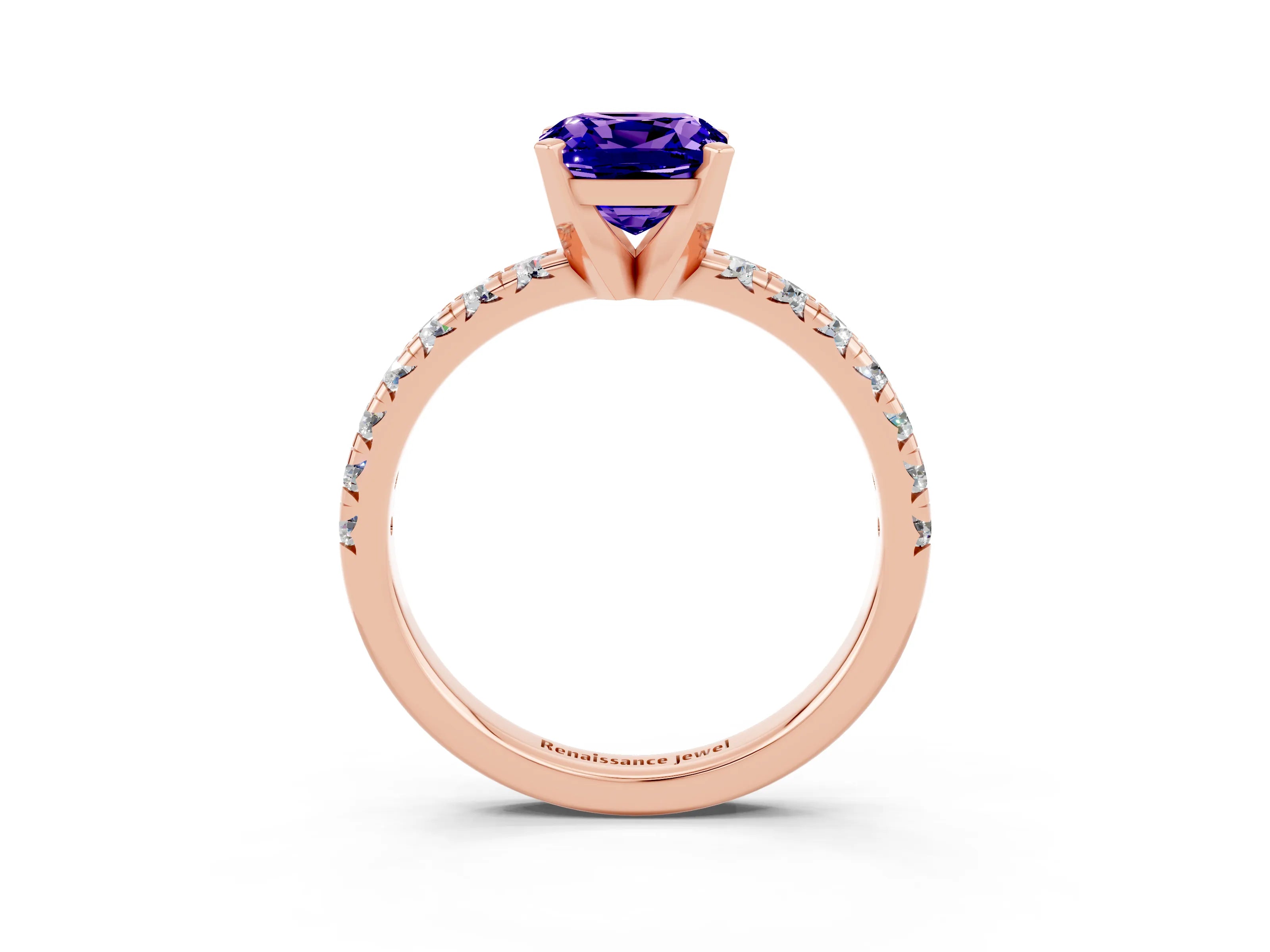 Rose gold Cushion Cut Solitaire Pave Diamond Engagement Ring with Four-Prong Setting_15