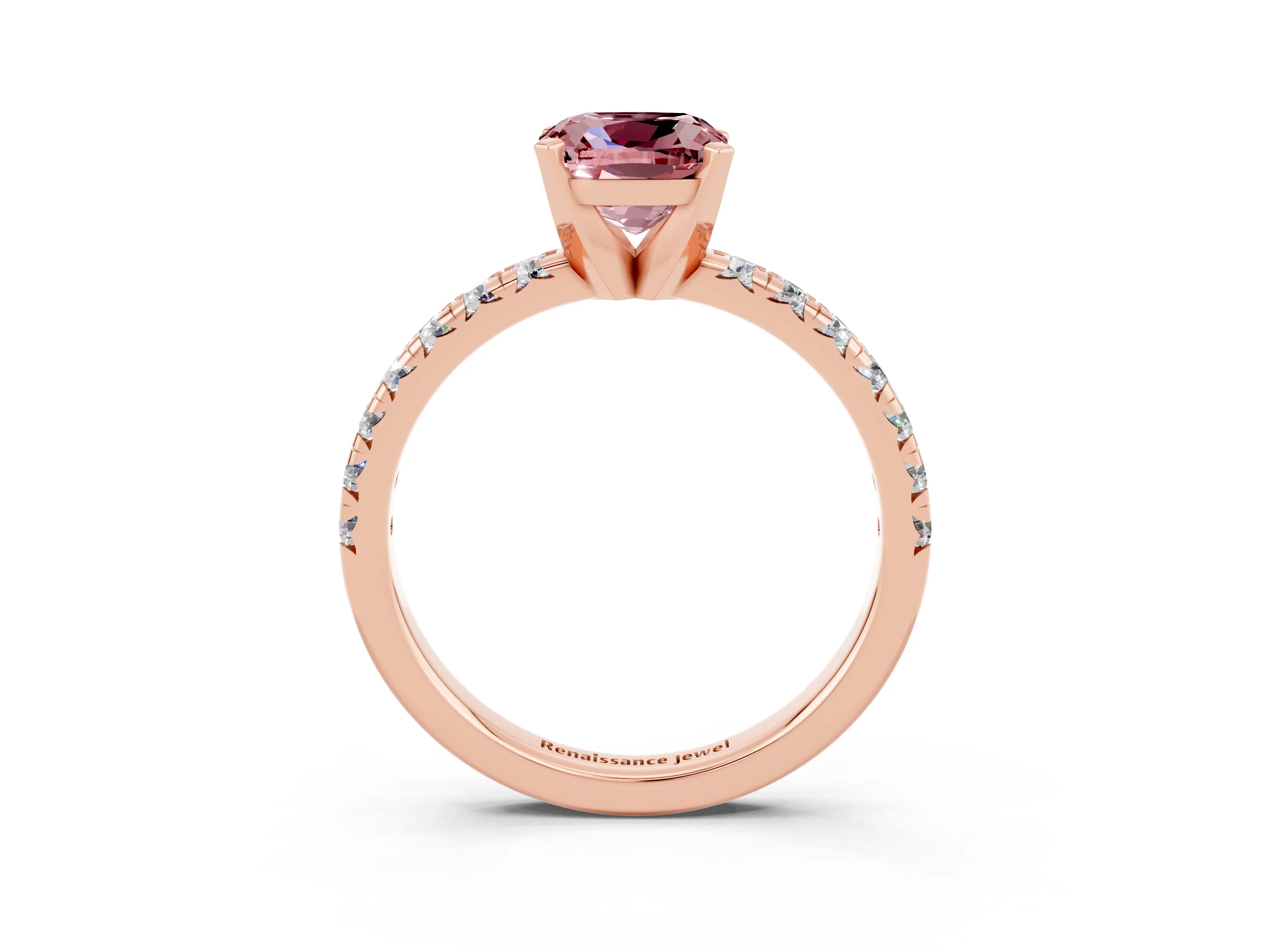 Rose gold Cushion Cut Solitaire Pave Diamond Engagement Ring with Four-Prong Setting_15