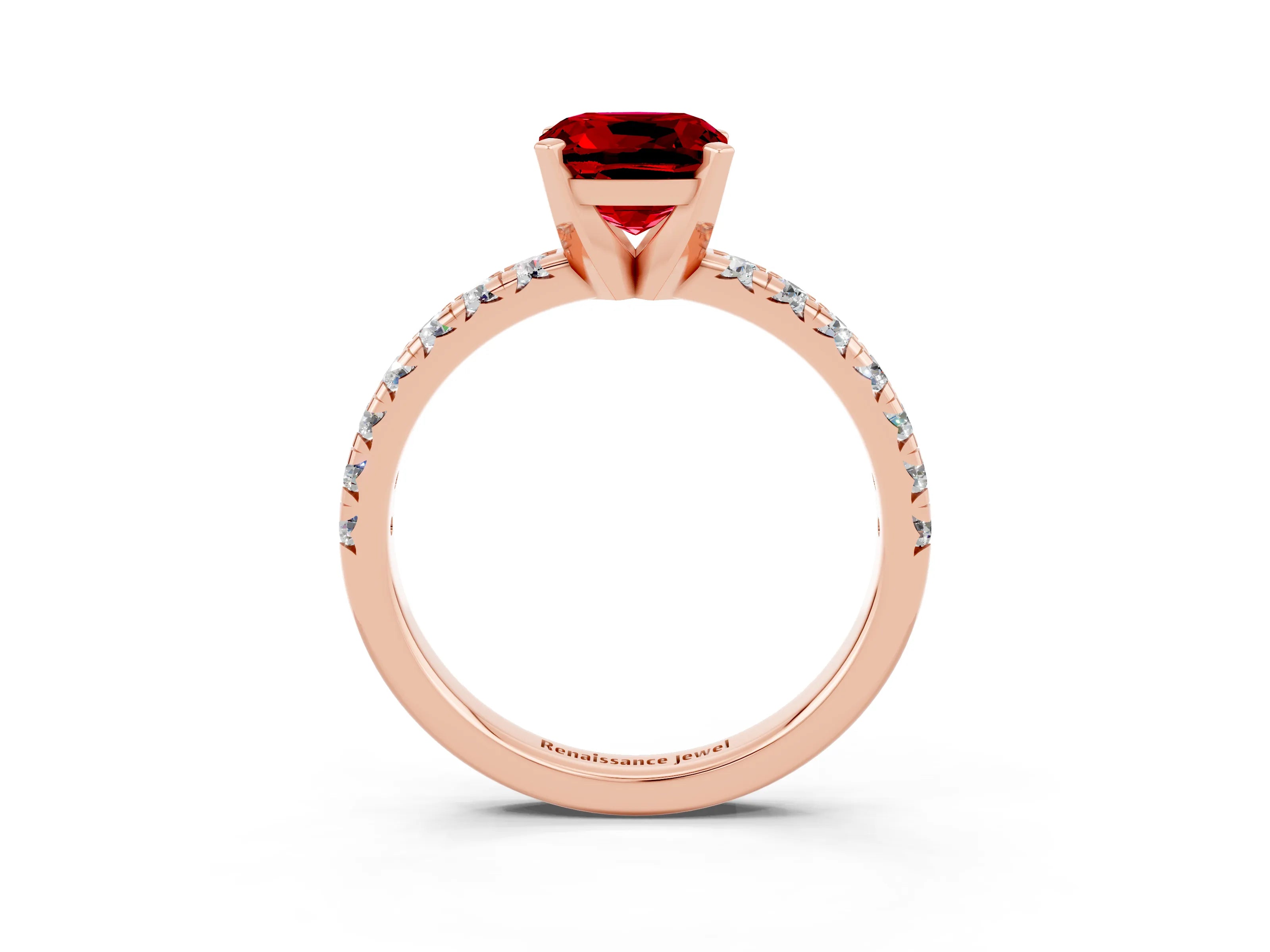 Rose gold Cushion Cut Solitaire Pave Diamond Engagement Ring with Four-Prong Setting_15