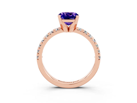 Rose gold Cushion Cut Solitaire Pave Diamond Engagement Ring with Four-Prong Setting_15