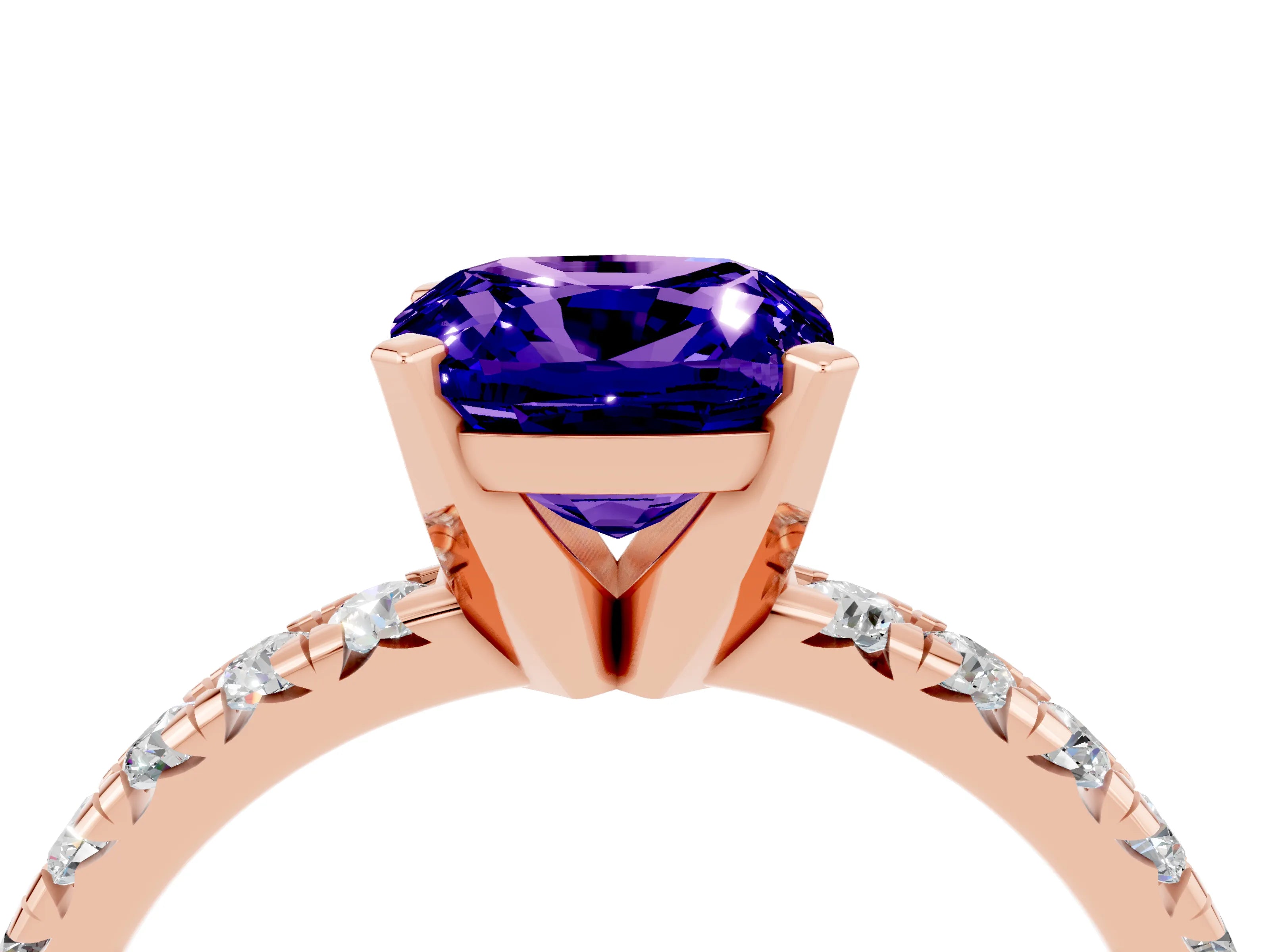 Rose gold Cushion Cut Solitaire Pave Diamond Engagement Ring with Four-Prong Setting_16