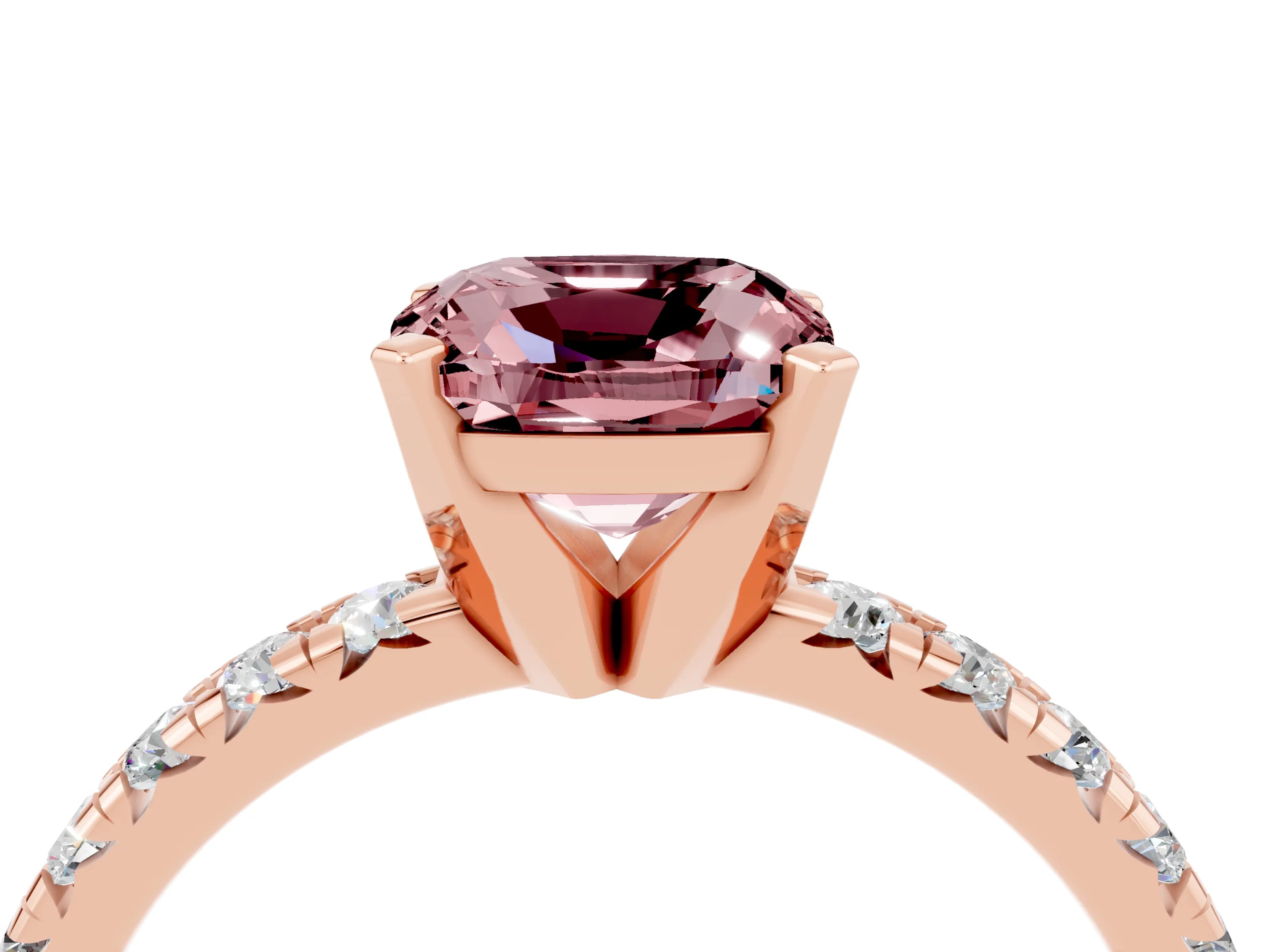 Rose gold Cushion Cut Solitaire Pave Diamond Engagement Ring with Four-Prong Setting_16