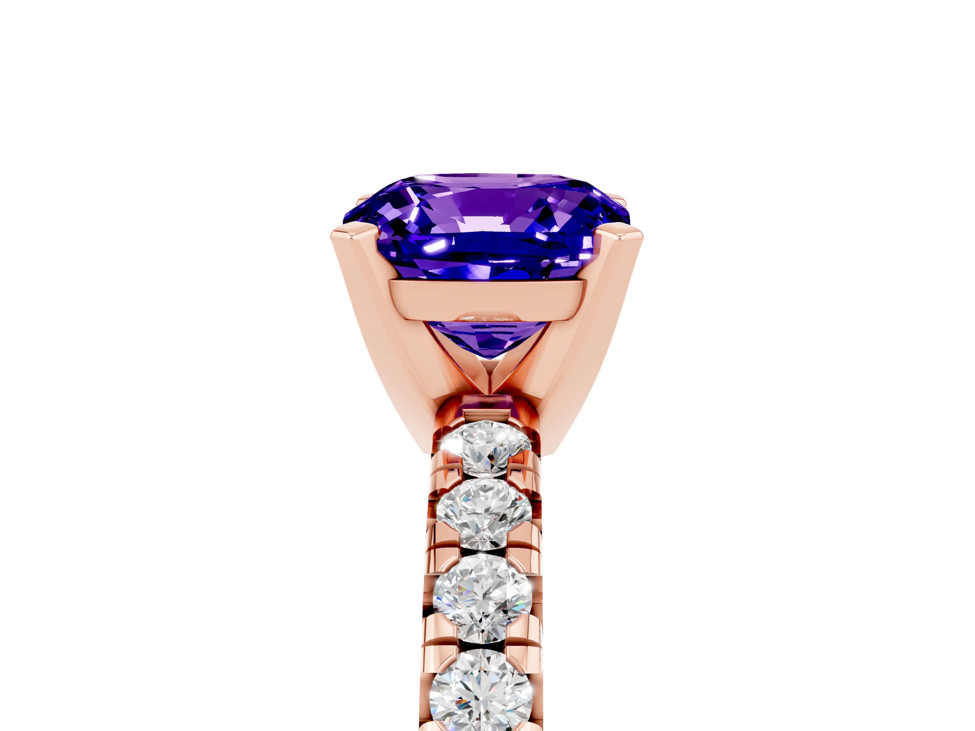 Rose gold Cushion Cut Solitaire Pave Diamond Engagement Ring with Four-Prong Setting_17