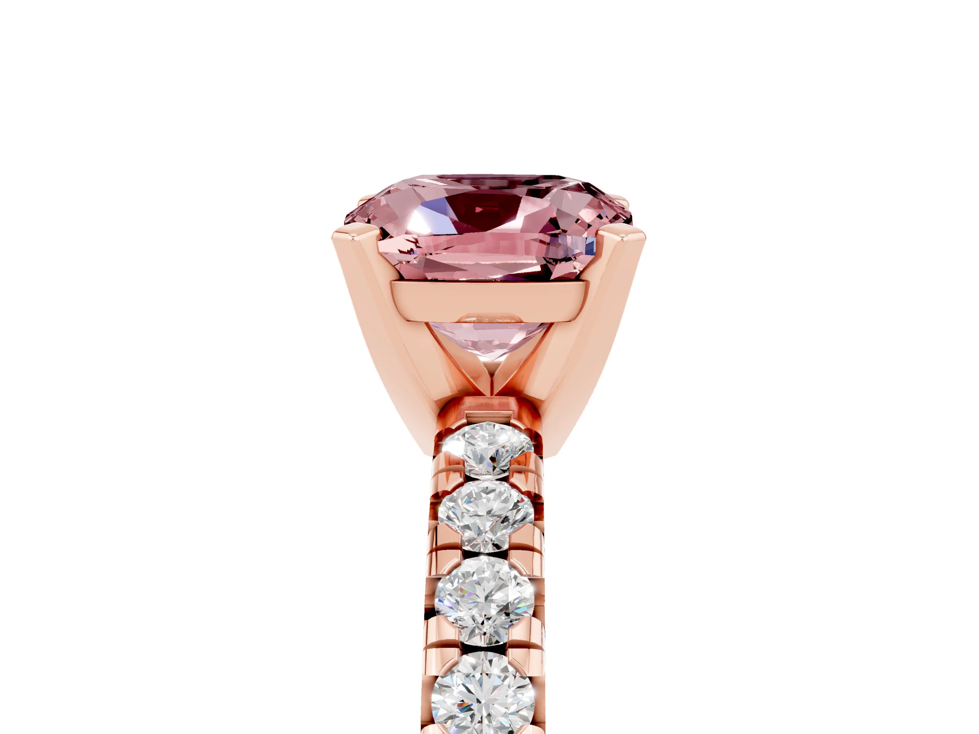 Rose gold Cushion Cut Solitaire Pave Diamond Engagement Ring with Four-Prong Setting_17