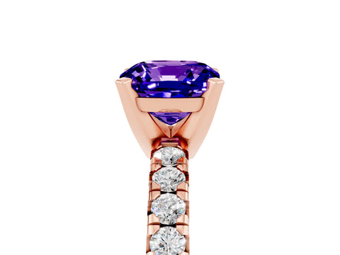 Rose gold Cushion Cut Solitaire Pave Diamond Engagement Ring with Four-Prong Setting_17