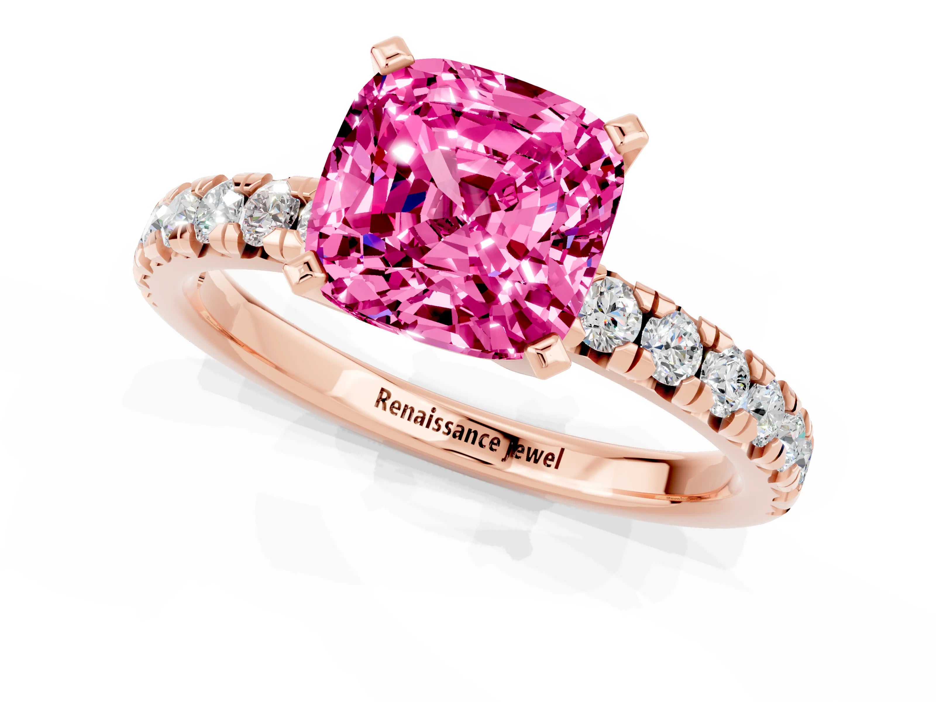 Rose gold Cushion Cut Solitaire Pave Diamond Engagement Ring with Four-Prong Setting_1