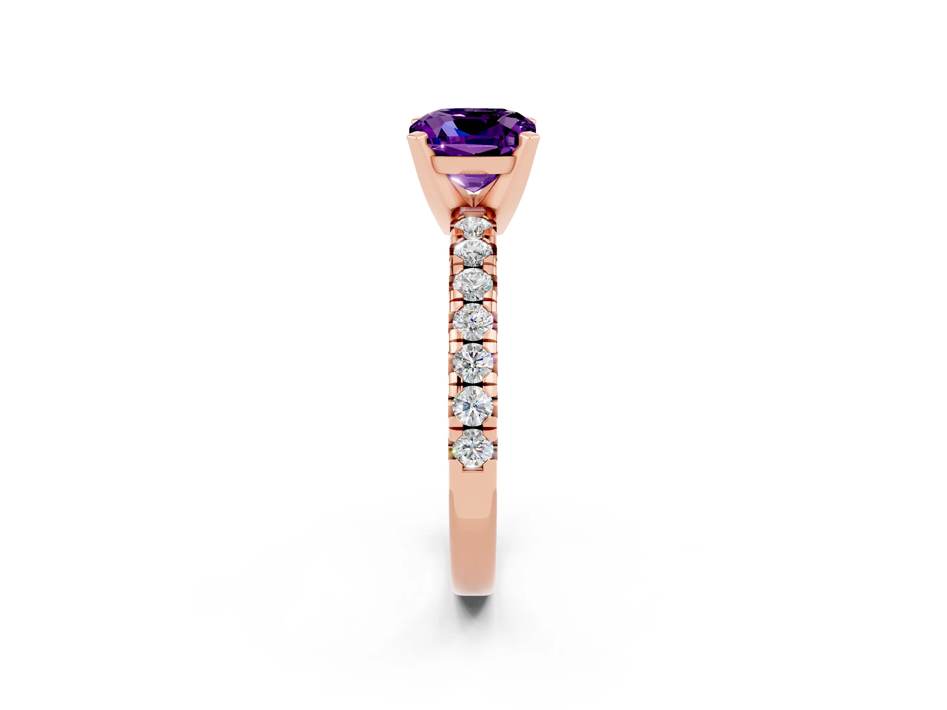 Rose gold Cushion Cut Solitaire Pave Diamond Engagement Ring with Four-Prong Setting_2