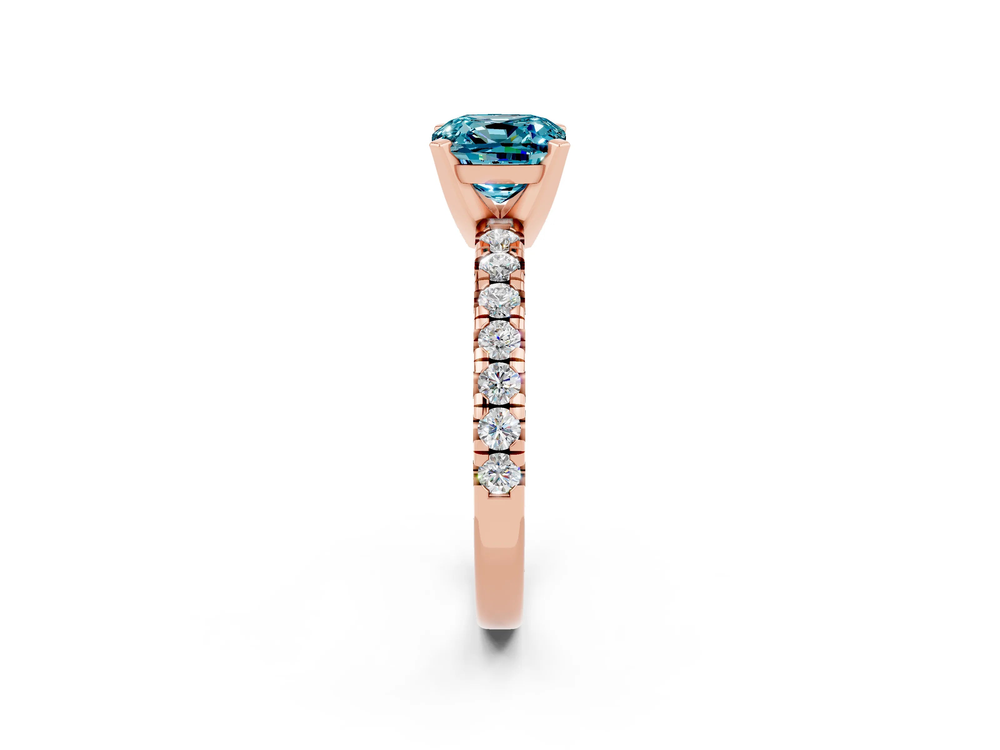 Rose gold Cushion Cut Solitaire Pave Diamond Engagement Ring with Four-Prong Setting_2