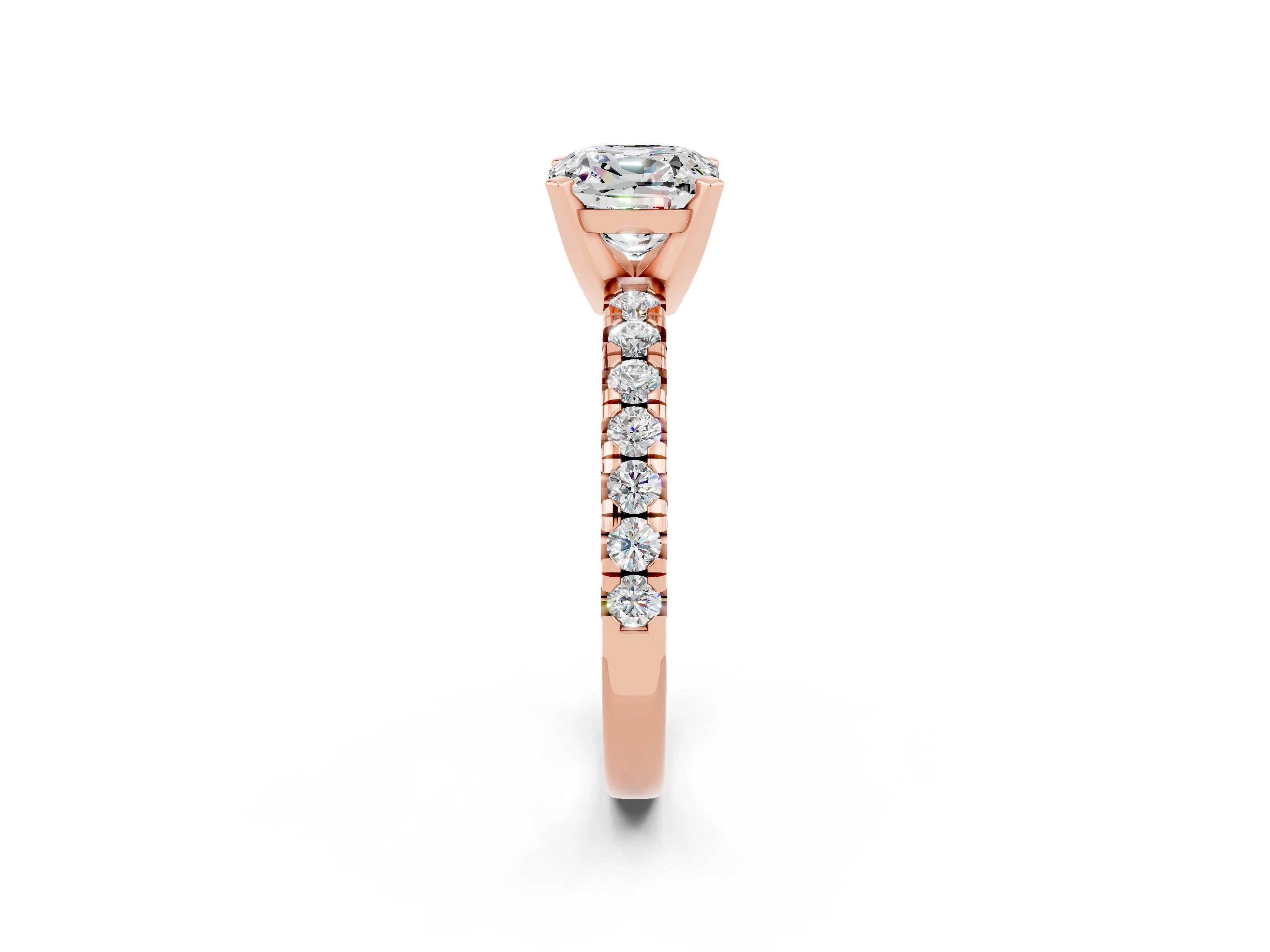 Rose gold Cushion Cut Solitaire Pave Diamond Engagement Ring with Four-Prong Setting_2
