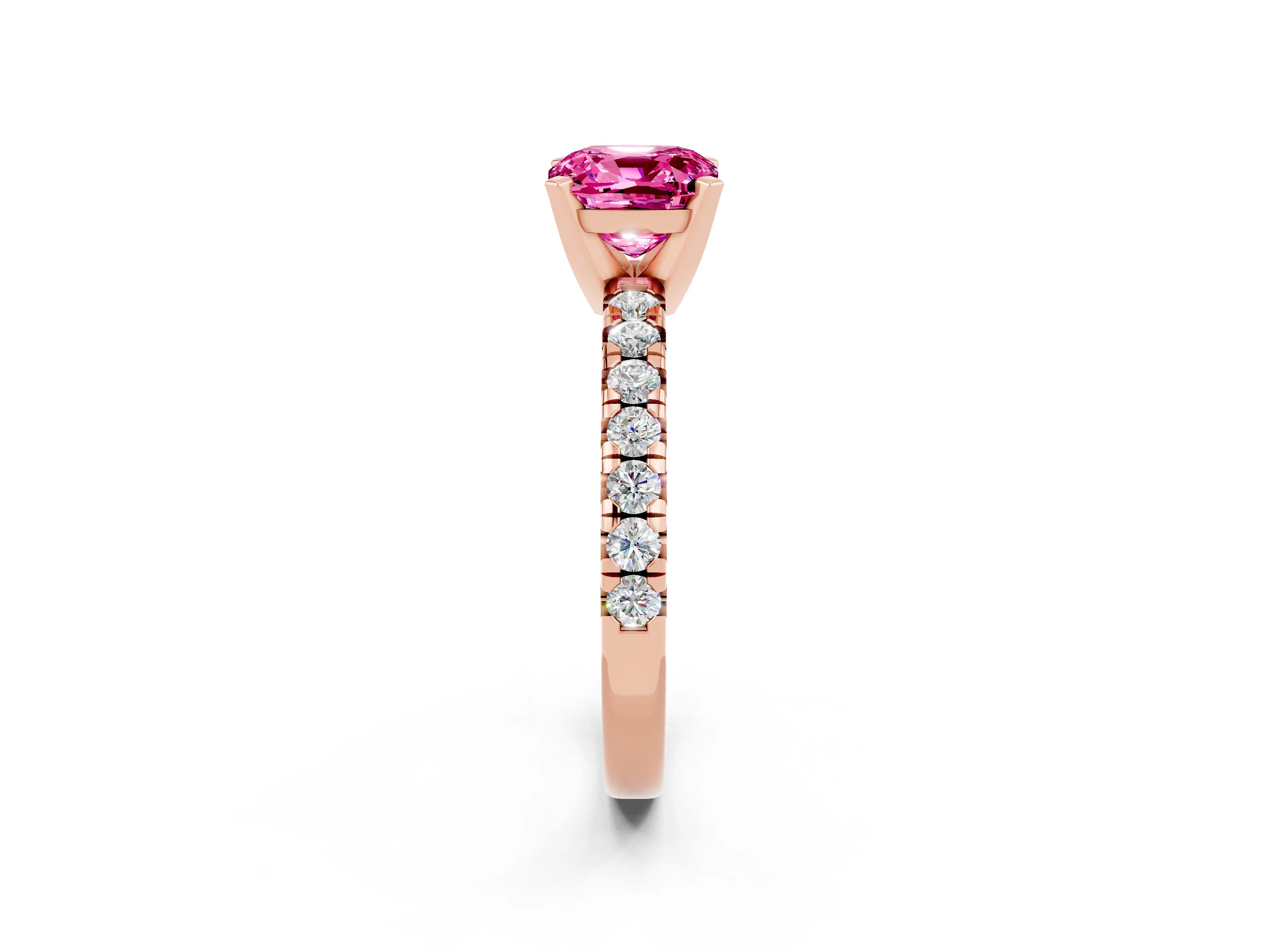 Rose gold Cushion Cut Solitaire Pave Diamond Engagement Ring with Four-Prong Setting_2