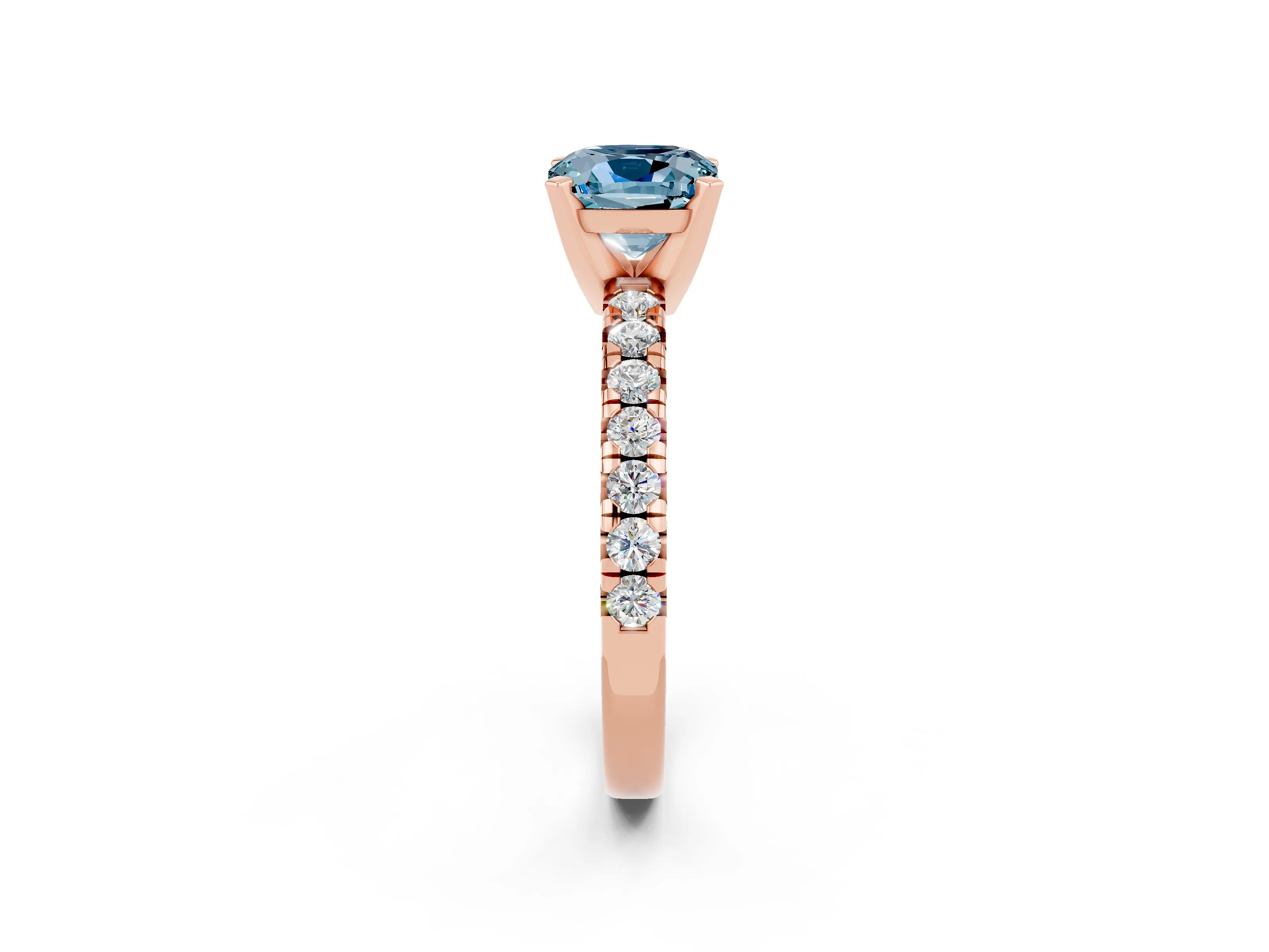 Rose gold Cushion Cut Solitaire Pave Diamond Engagement Ring with Four-Prong Setting_2