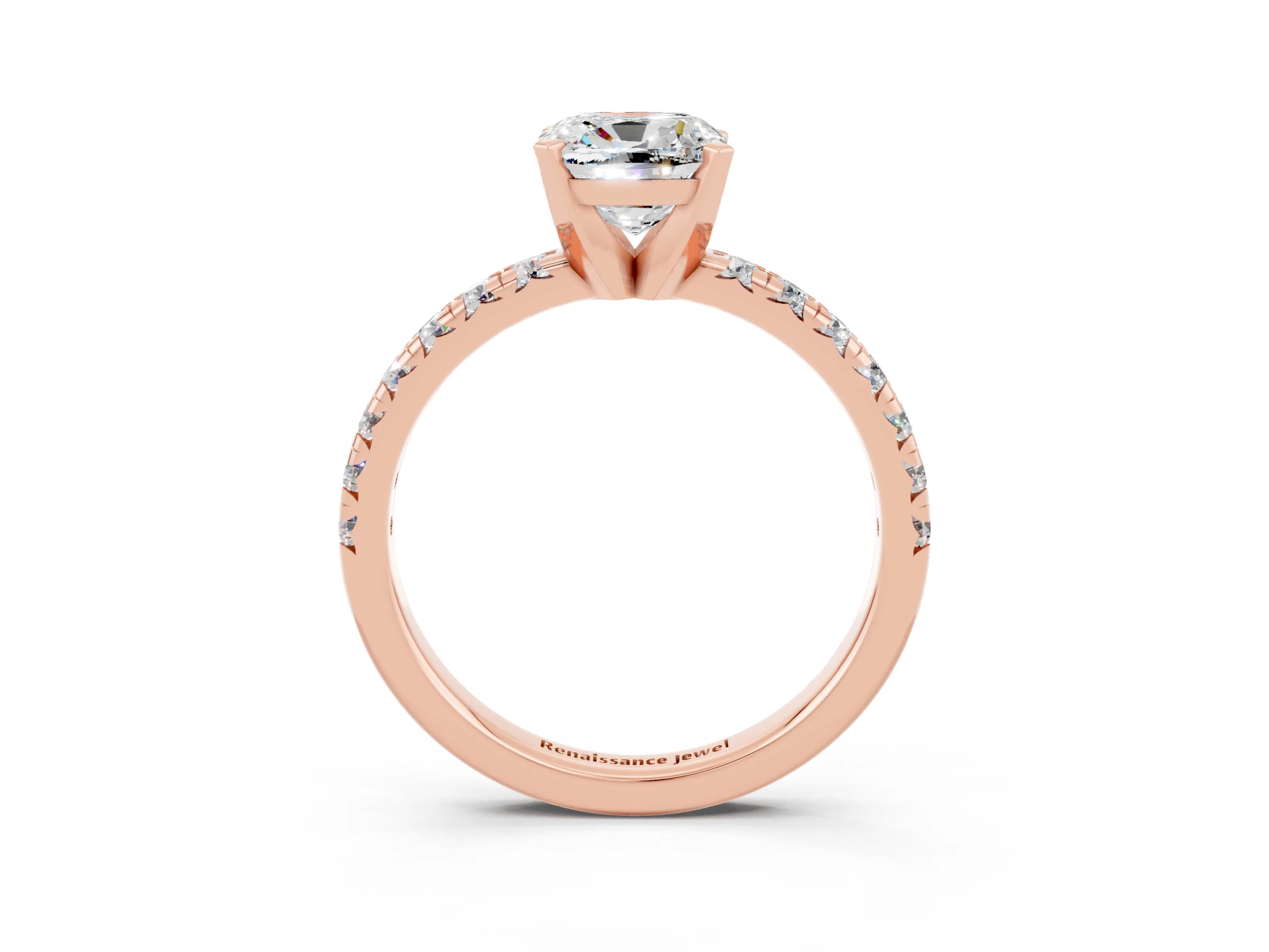Rose gold Cushion Cut Solitaire Pave Diamond Engagement Ring with Four-Prong Setting_3