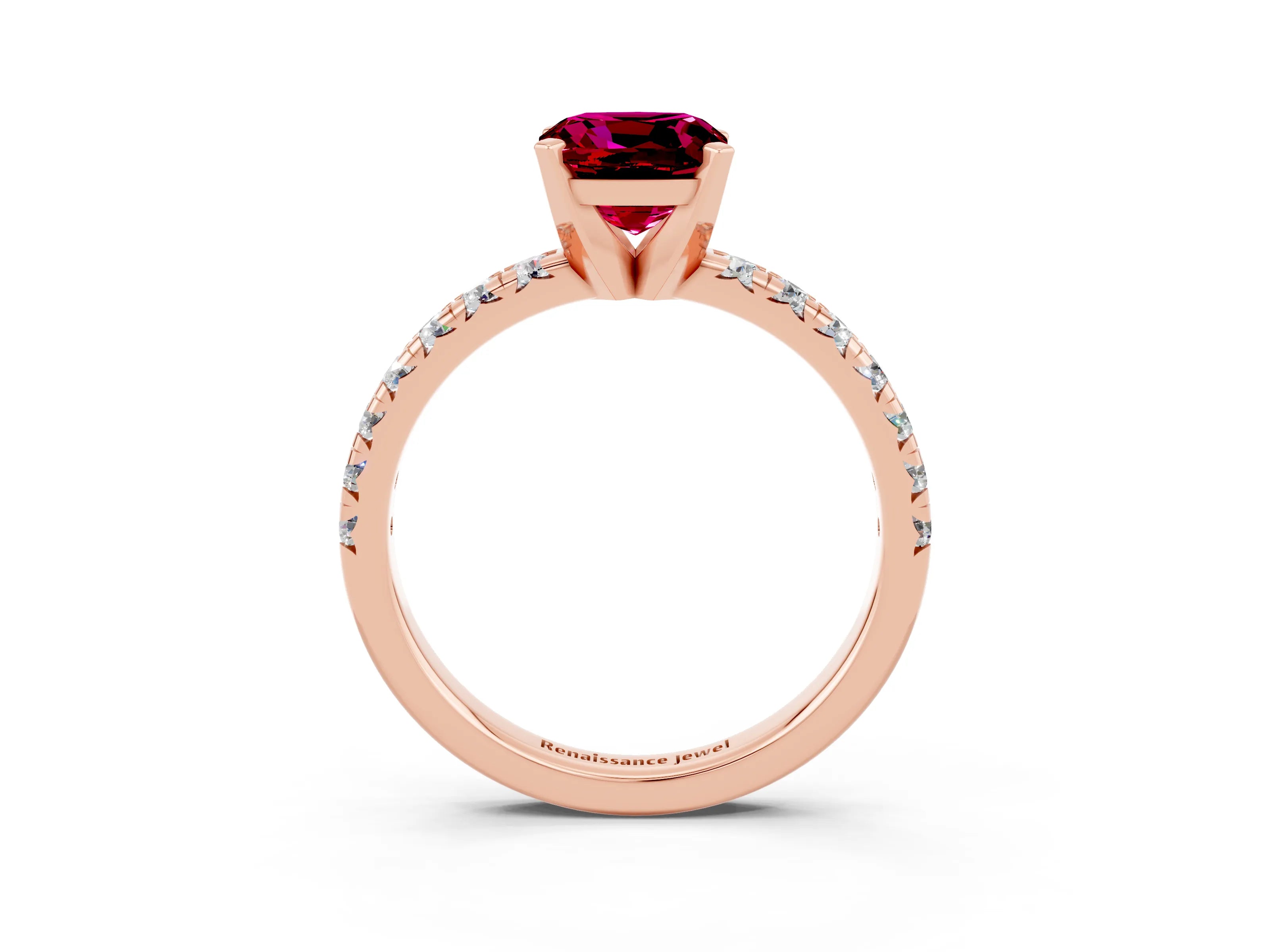 Rose gold Cushion Cut Solitaire Pave Diamond Engagement Ring with Four-Prong Setting_3