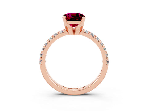 Rose gold Cushion Cut Solitaire Pave Diamond Engagement Ring with Four-Prong Setting_3
