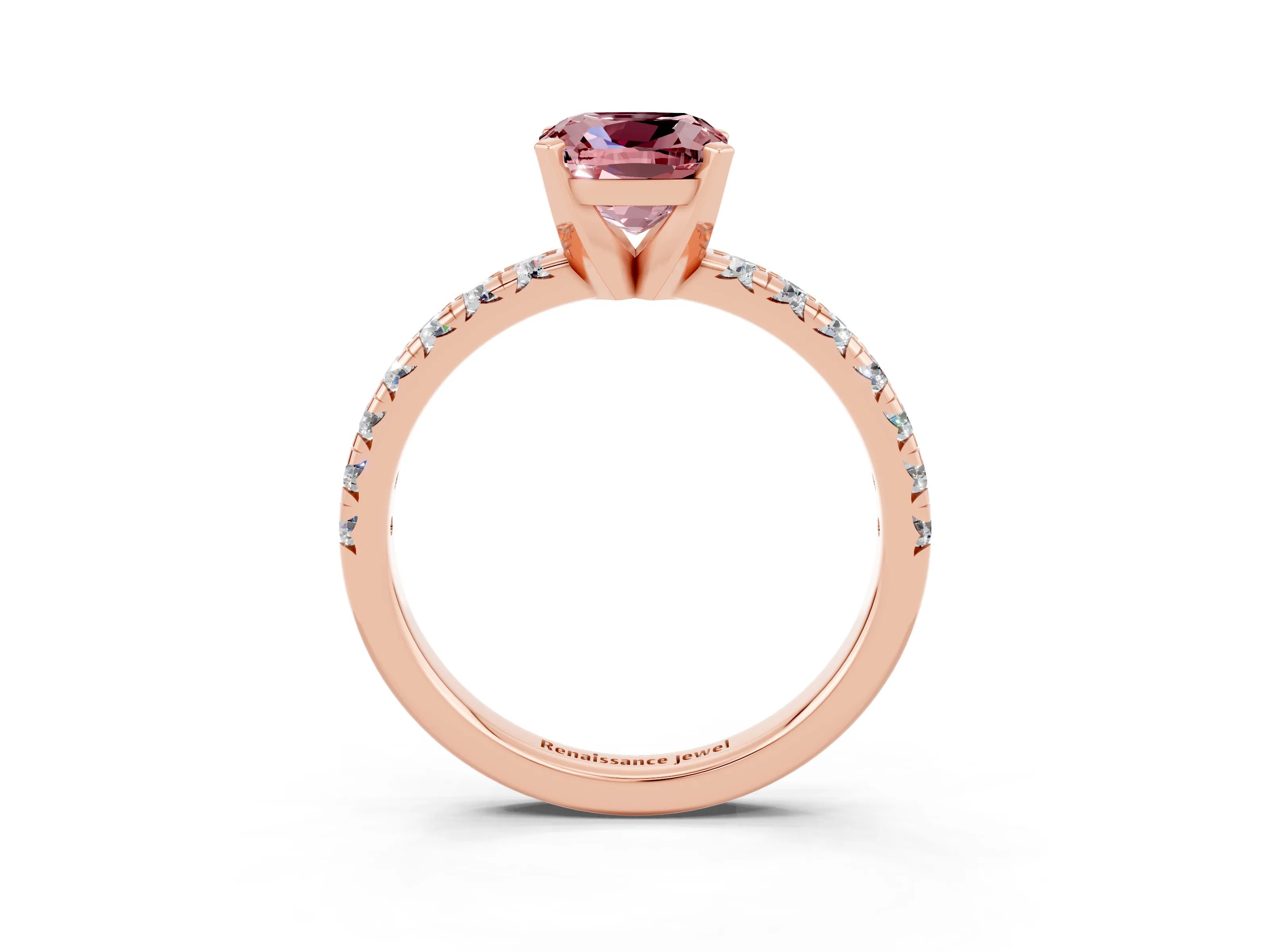 Rose gold Cushion Cut Solitaire Pave Diamond Engagement Ring with Four-Prong Setting_3